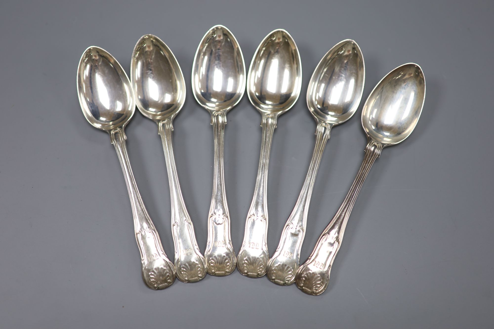 A set of six George III silver hourglass pattern teaspoons, London, 1816, 6.25oz